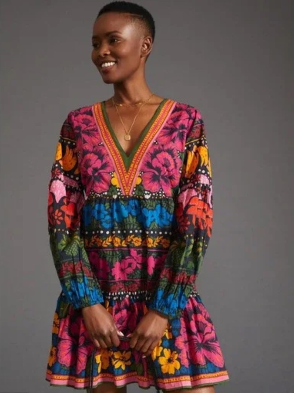 NWT Anthropologie Farm Rio Puff Sleeve Mini Dress Size XS